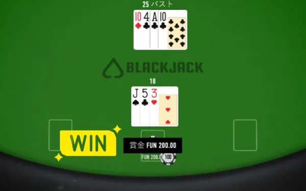 ブラックジャック・ネオでスプリットし勝利