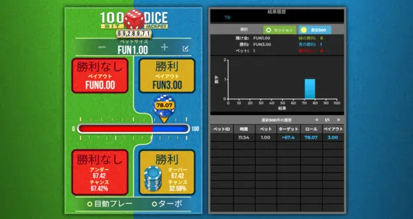 100ビットダイスジャックポットのゲーム画面