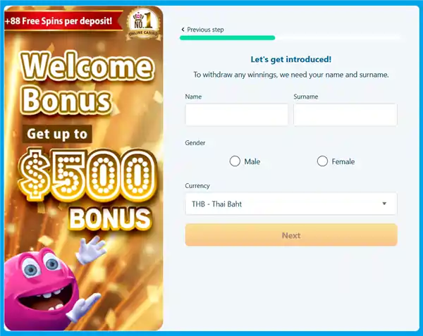 Registration form in Vera&John Thailand