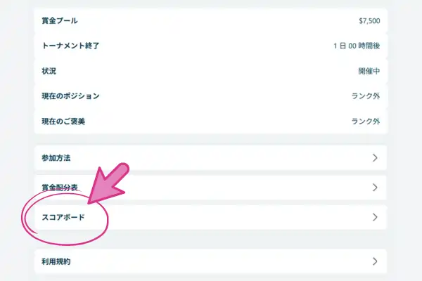 ベラジョンのトーナメントのスコアボードの確認方法