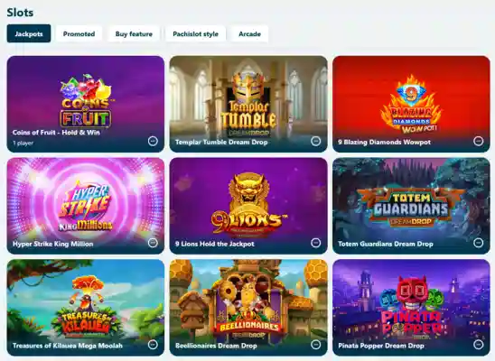 Selection of jackpots slots